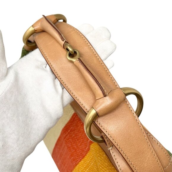 GUCCI Vintage Horsebit Multicolor Stripe Hobo Bag Zip Camel Canvas [106018] - Picture 11 of 12